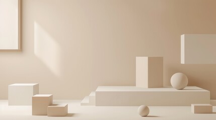 Copy Space Background with Geometric Shapes in Beige Color