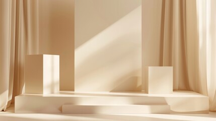 Copy Space Background with Geometric Shapes in Beige Color