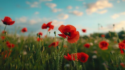 Obraz premium Summer Meadow with Vibrant Red Poppies, Nature Background