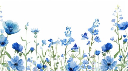 Watercolor Painting of Blue Wildflowers