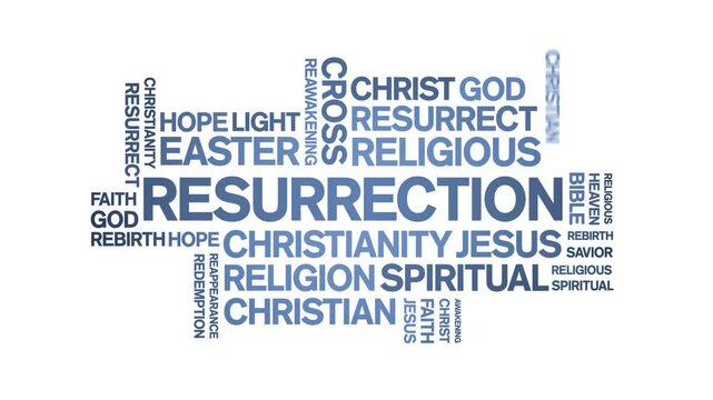 Resurrection animated word cloud;text design animation tag kinetic typography seamless loop.