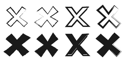 Obraz premium Hand drawn cross mark. doodle set of wrong sign or false mark. vector illustration