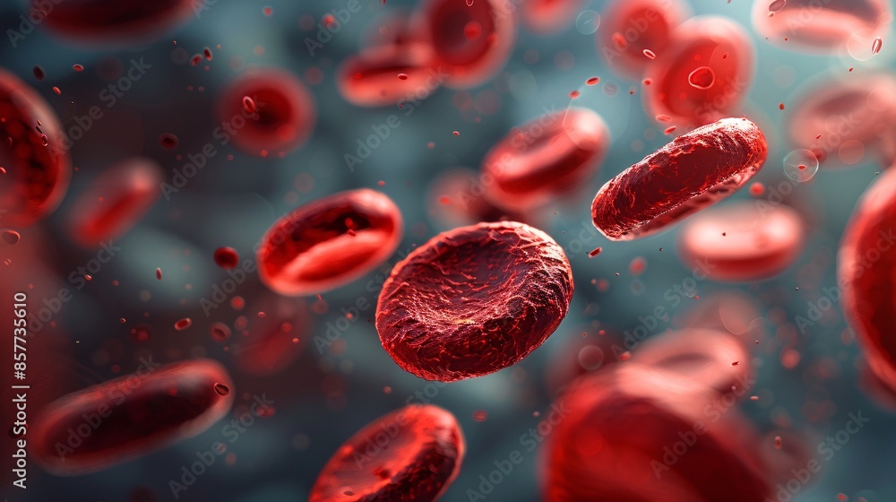 Poster a macro photograph zooms in on red blood cells flowing smoothly within a vein, highlighting the effi
