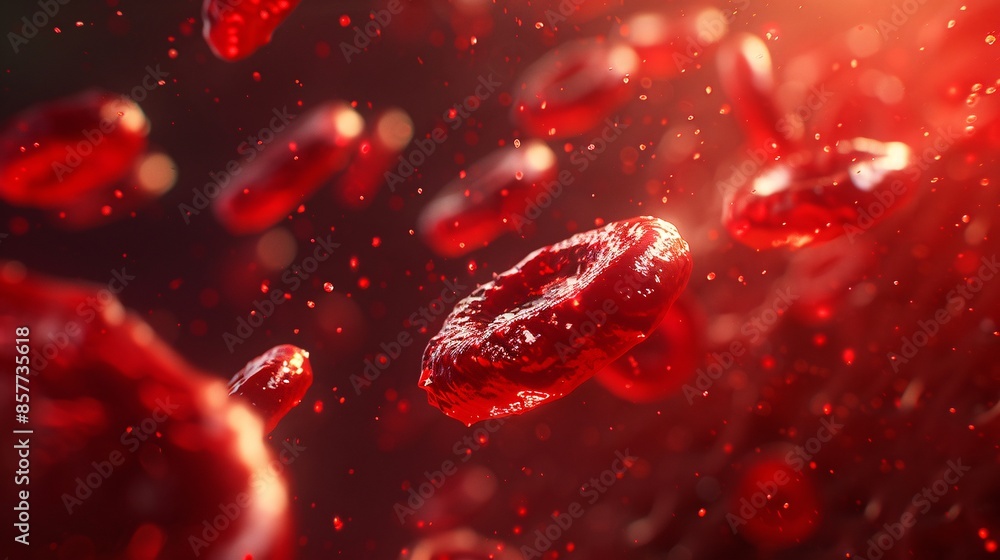 Poster a macro photograph zooms in on red blood cells flowing smoothly within a vein, highlighting the effi