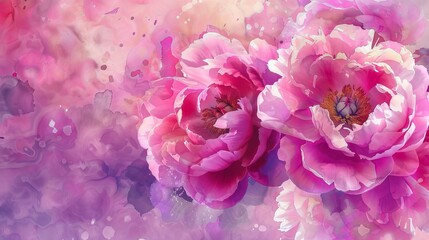 Watercolor Pink Magenta Peony Flowers Bouquet Created with Generative AI