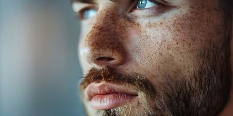Fototapeta premium Closeup of adult male with inflamed skin and ingrown hairs. Concept Skin Condition, Ingrown Hairs, Adult Male, Close-up Shot