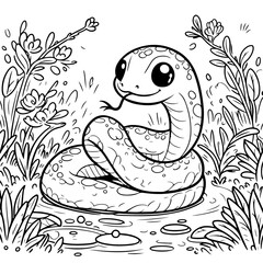 Fototapeta premium Baby Snake Woodland Creature Detailed Coloring Page