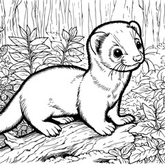 Obraz premium Ferret Woodland Creature Detailed Coloring Page Mink Coloring Page Otter Coloring Page