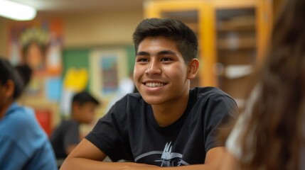 Smiling Male Student In Classroom Setting