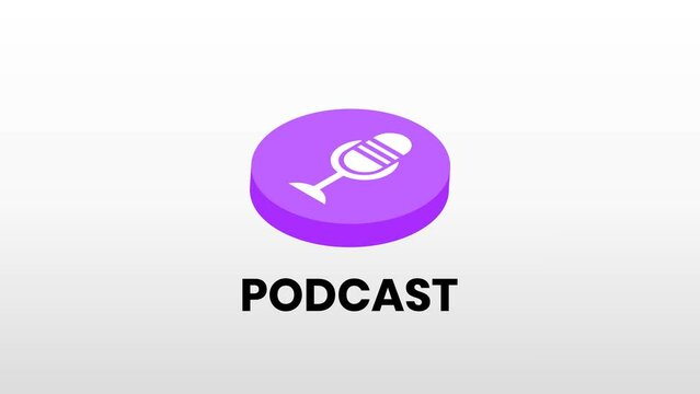 Simple isometric podcast button animation isolated on white background.