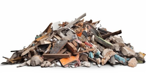 Construction debris from concrete, asphalt after the construction of the house isolated on white background.