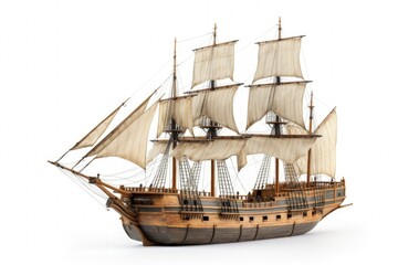 Vintage sailboat, sail ship isolated on white background.