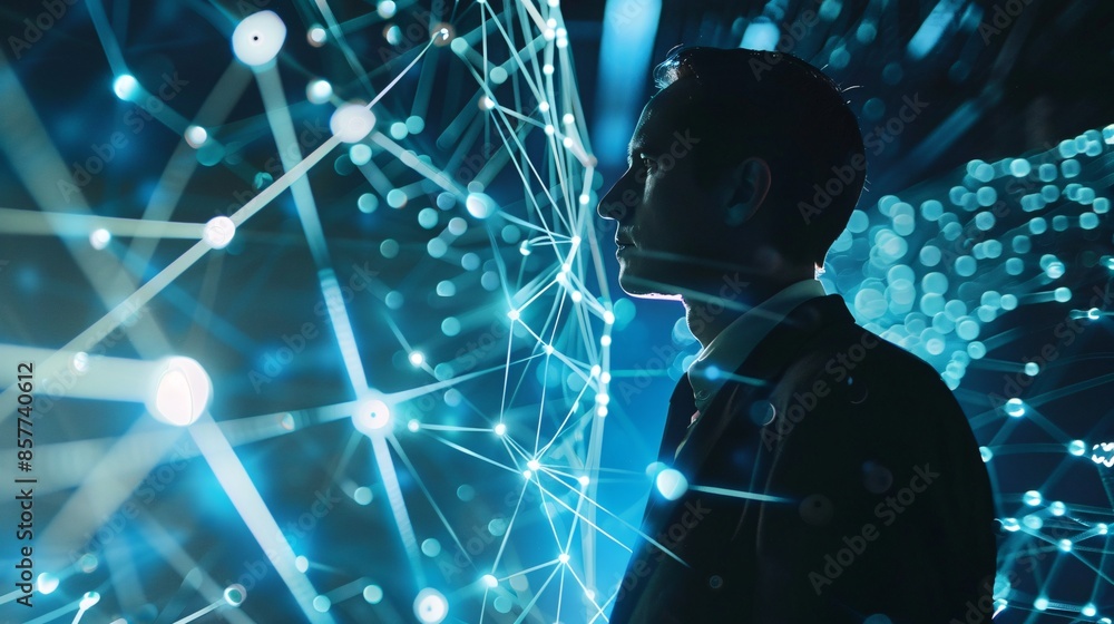 Poster businessman also using a data network.