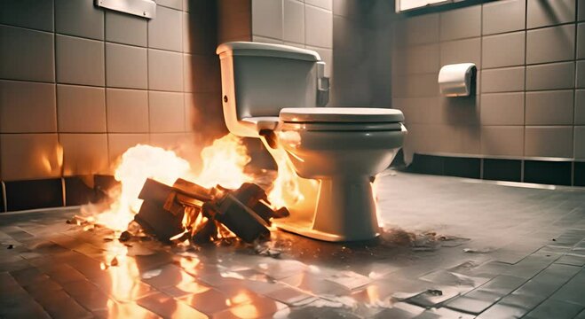 The office toilet lobby caught fire due to an electrical short circuit