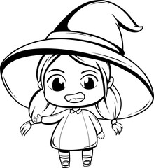 girl wearing a witch hat and smiling