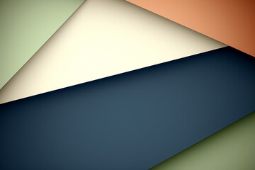 立体的な抽象背景バナー。紺色・黄緑・ベージュ・オレンジの幾何学的な表面