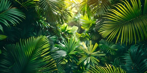 Lush rainforest canopy with diverse plant life untouched natural beauty. Concept Rainforest Canopy, Diverse Flora, Natural Beauty, Lush Foliage, Untouched Wilderness