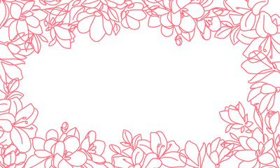 Hand Drawn Botanical Frame with Line Art Flowers. Artistic Floral Creative Design. Wildflowers Linear Style Frame for Trendy Floral Design, Invitation, Cards. Vector Floral Background
