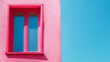Obraz premium Background with Copy Space. Pink Window Against Blue Sky