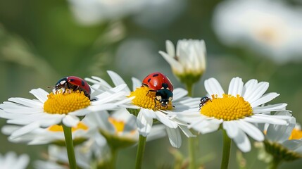 Fototapeta premium Beetles on daisy flower