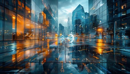 Reflective Cityscape at Night