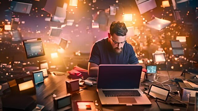 Man Overwhelmed By Technology Generative AI