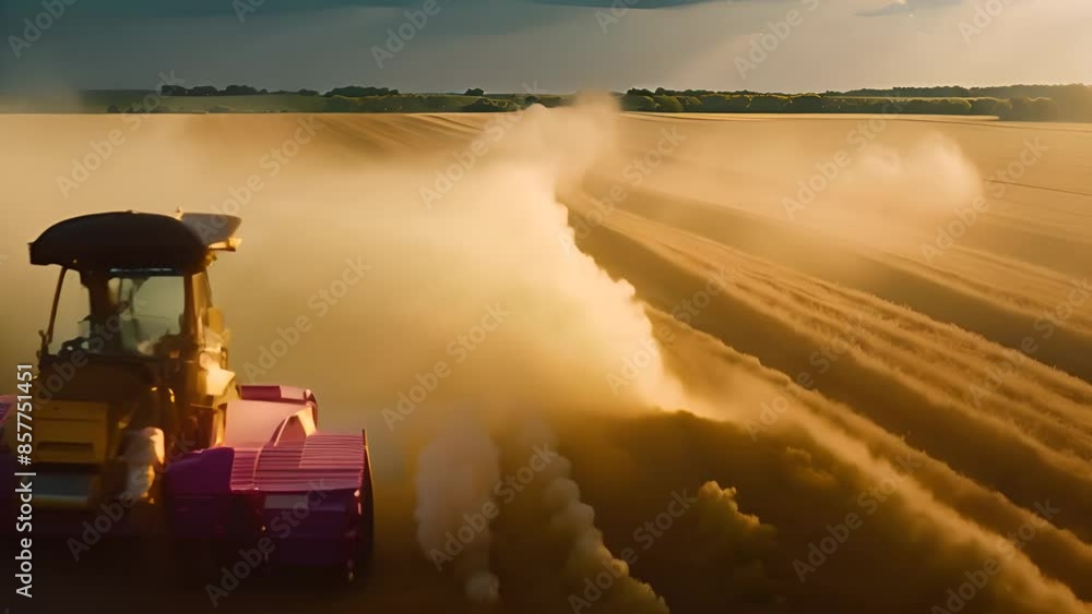 Poster combine harvester working in wheat field generative ai