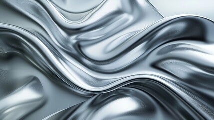 Abstract Metallic Waves - High-Resolution 3D Render of Smooth, Shiny Silver Surface with Fluid, Flowing Curves and Reflections