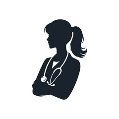 Medical Professional Silhouette Vector Illustration Art of Woman Female Doctor