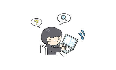 パソコン作業をしているスーツの男性のイラスト