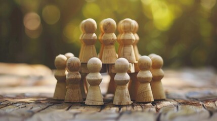 Business growth concept with pyramid of wooden cubes on wooden table high angle view