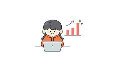売上が上がって喜ぶ女性のイラスト
