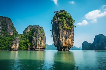 Naklejka premium Beautiful island in the sea at sunny day, Krabi, Thailand