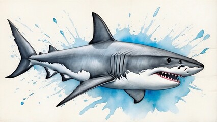 Splashing watercolor art, drawing a shark