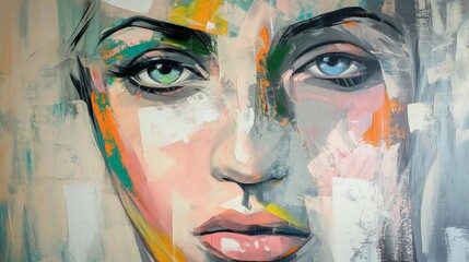 Creative Oil Painting of a Woman's Face, Showcasing Detailed Features and Modern Artistic Expression with Bold Colors