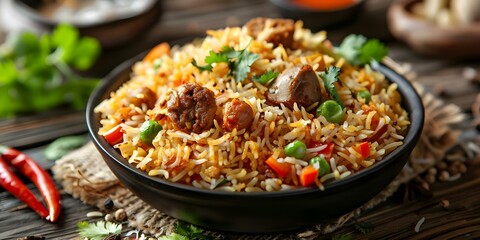 Discover a variety of Indian Biryani Pulao dishes with rich flavors. Concept Indian Cuisine, Biryani, Pulao, Spices, Flavors