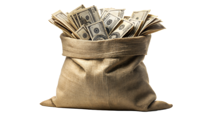 Sack filled with stacks of money , with copy space, with empty space