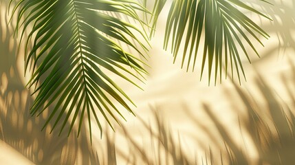 Fototapeta premium Tropical palm leaf shadow. Summer beach sand fashion background