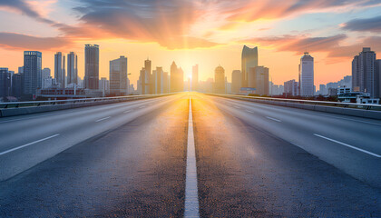 Fototapeta premium Modern Cityscapes of big city with Open Road at Sunrise