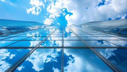 Fototapeta premium Ecofriendly glass office building designed for sustainability and reducing carbon footprint . Concept Sustainable Architecture, Green Building Design, Ecofriendly Practices