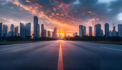 Obraz premium Modern Cityscapes of big city with Open Road at Sunrise