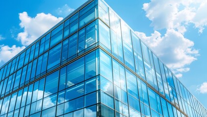 Fototapeta premium Ecofriendly glass office building designed for sustainability and reducing carbon footprint . Concept Sustainable Architecture, Green Building Design, Ecofriendly Practices