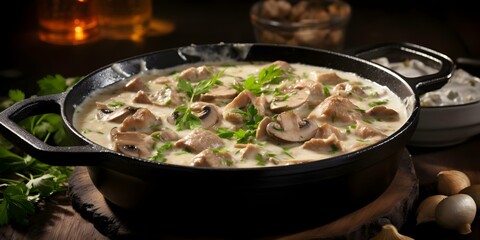 French veal blanquette a traditional dish with classic cooking techniques. Concept French cuisine, Veal blanquette, Cooking techniques, Traditional dish