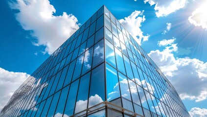 Ecofriendly glass office building designed for sustainability and reducing carbon footprint . Concept Sustainable Architecture, Green Building Design, Ecofriendly Practices