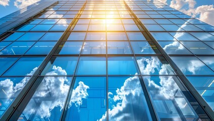 Ecofriendly glass office building designed for sustainability and reducing carbon footprint . Concept Sustainable Architecture, Green Building Design, Ecofriendly Practices