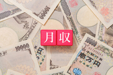 月収の市場イメージ　給料　一万円札
