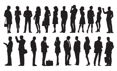 Silhouette people man and women in various poses collection.Vector illustration