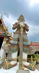 Statues inside Grand Palace Bangkok.Closeup of the architecture inside the Grand palace Bangkok Thailand. Buddhist temple building of Thai royal  is a place of visit for local and foreign tourists.