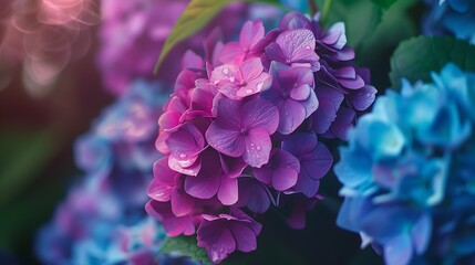 Fototapeta premium Close up of purple and blue hydrangea
