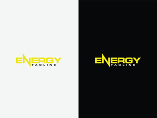  Energy typography logo design. Power energy. Energy word mark design. Electricity. Black and white color. Font. Lettering design.